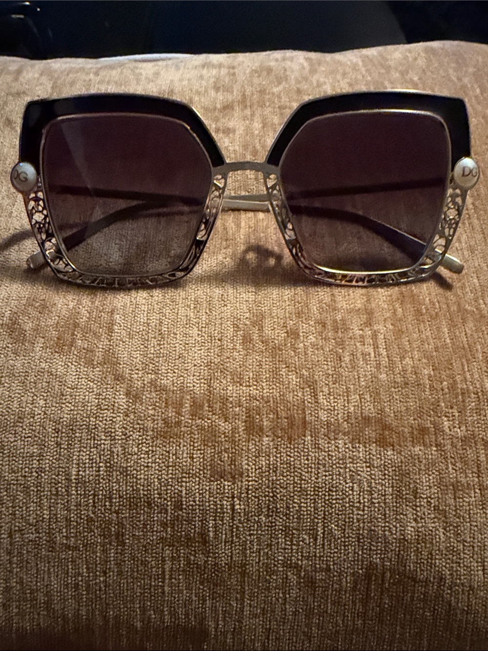 Elegant Dolce & Gabbana Black Square Sunglasses with Silver Filigree